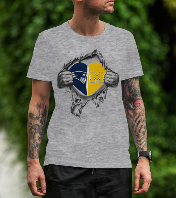 Patriots Michigan Heart Design Football Fan T-Shirt