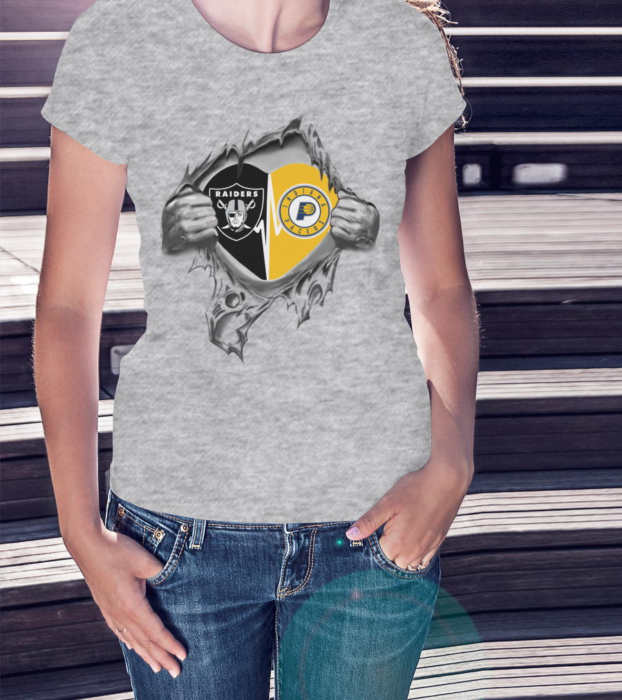 Raiders Pacers Heart Loyalty Split Logo Teared Effect T-Shirt