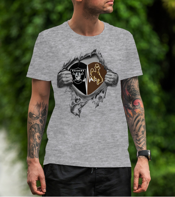 Raiders Wyoming Cowboys Heart Torn T-Shirt