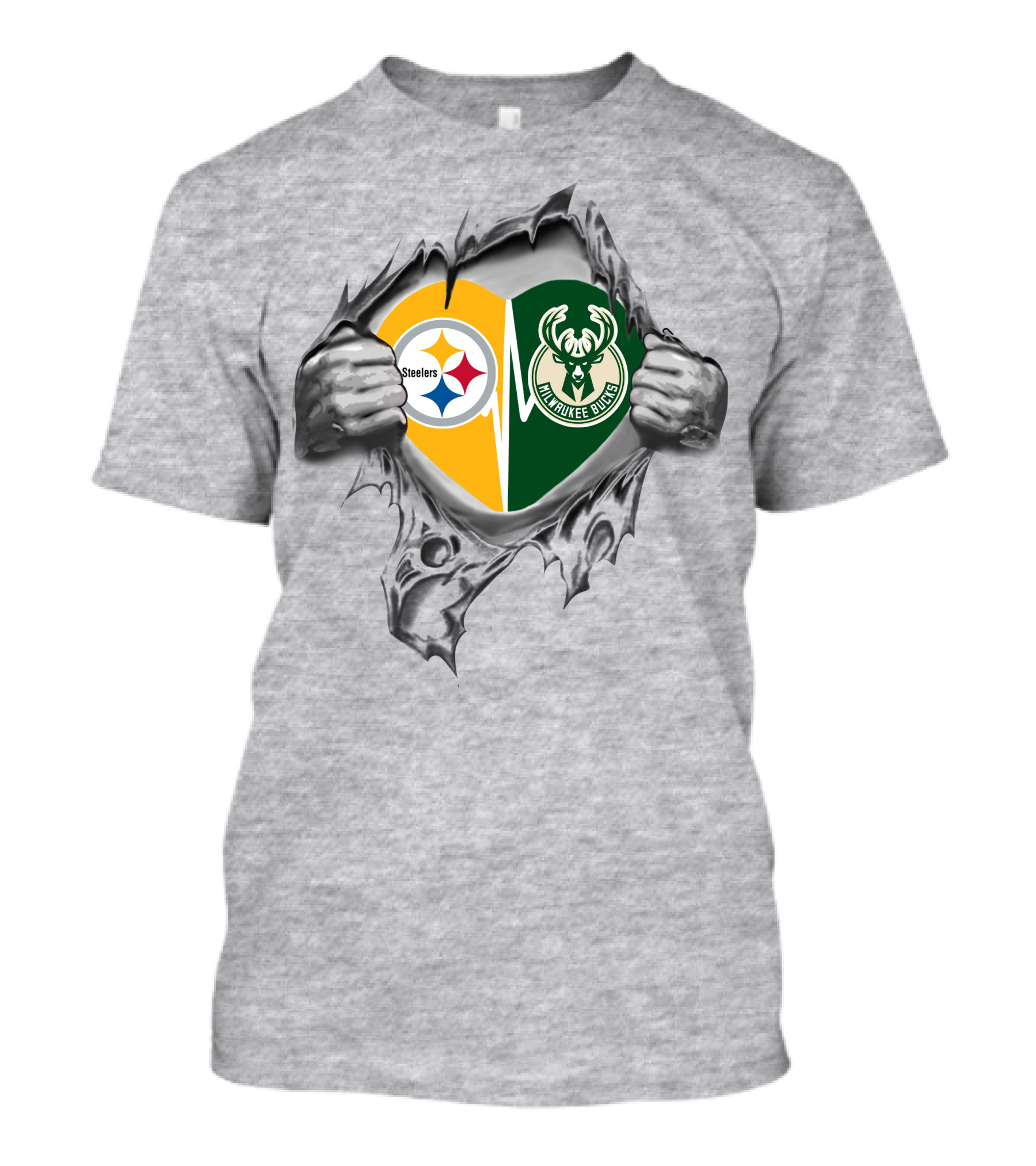Steelers Milwaukee Bucks Heart Torn Reveal Symbol Fusion T-Shirt