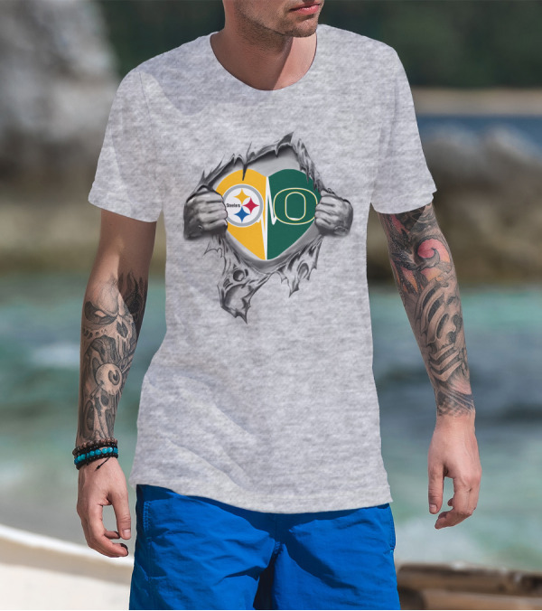 Steelers Heart With Oregon Ducks Logo In My Heart T-Shirt