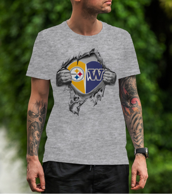 Steelers Huskies Heart Symbol Dual Logo Steelers W Huskies T-Shirt