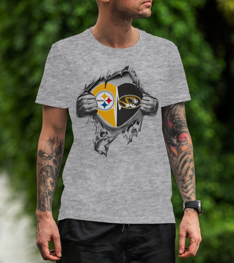 Steelers Missouri Tigers Heart Logos T-Shirt