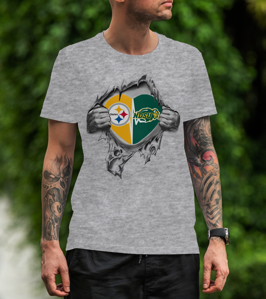Steelers Ndsu Heart Logo Torn Fabric T-Shirt
