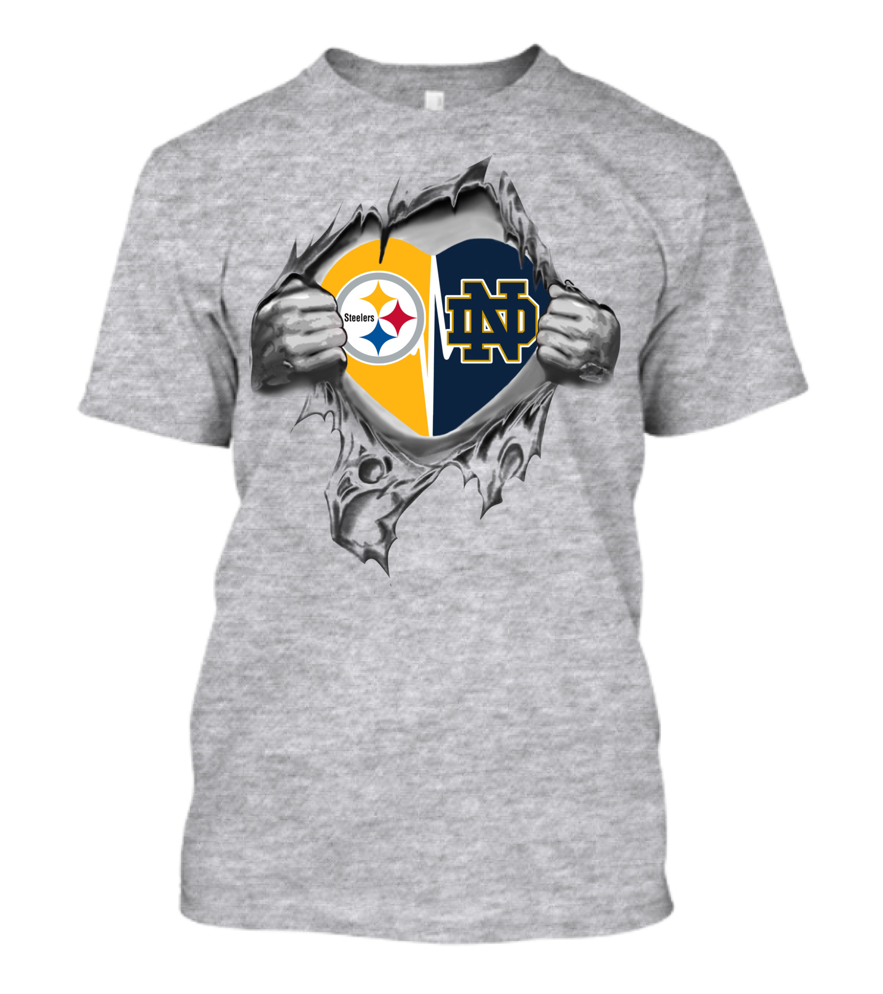 Steelers Notre Dame Logos Torn Heart T-Shirt