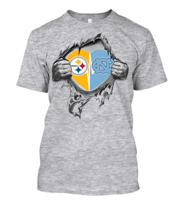 Steelers Tar Heels Heart Rip Iconic Team Fusion T-Shirt