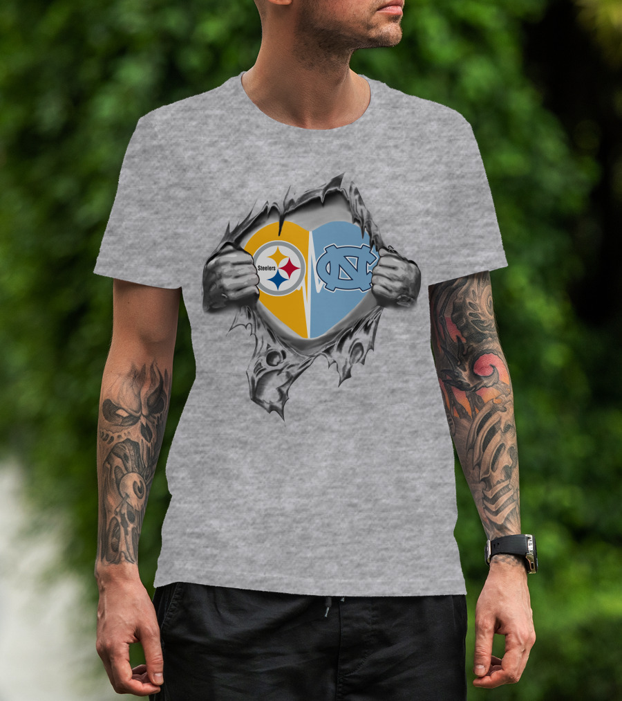 Steelers Tar Heels Heart Rip Iconic Team Fusion T-Shirt