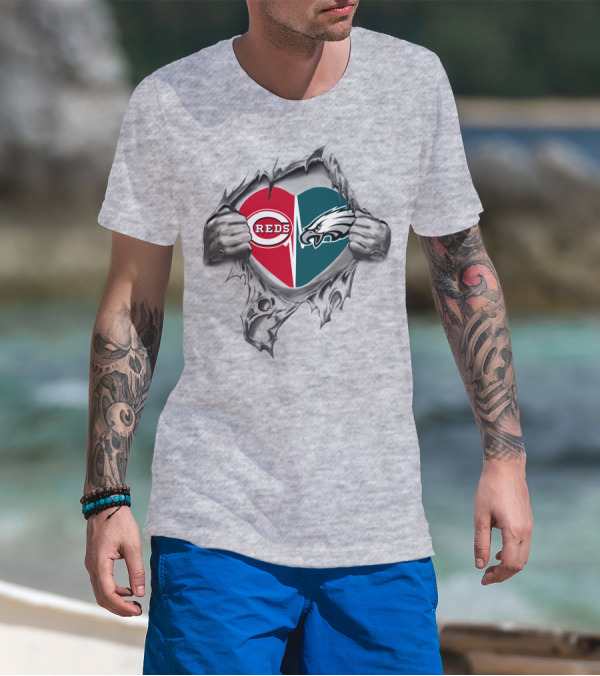 Reds And Eagles Heart Combination T-Shirt