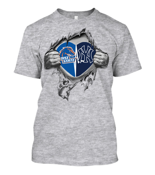 Boise State Broncos New York Yankees Heart Rip T-Shirt