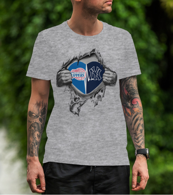 Los Angeles Clippers New York Yankees Heart In Hands T-Shirt
