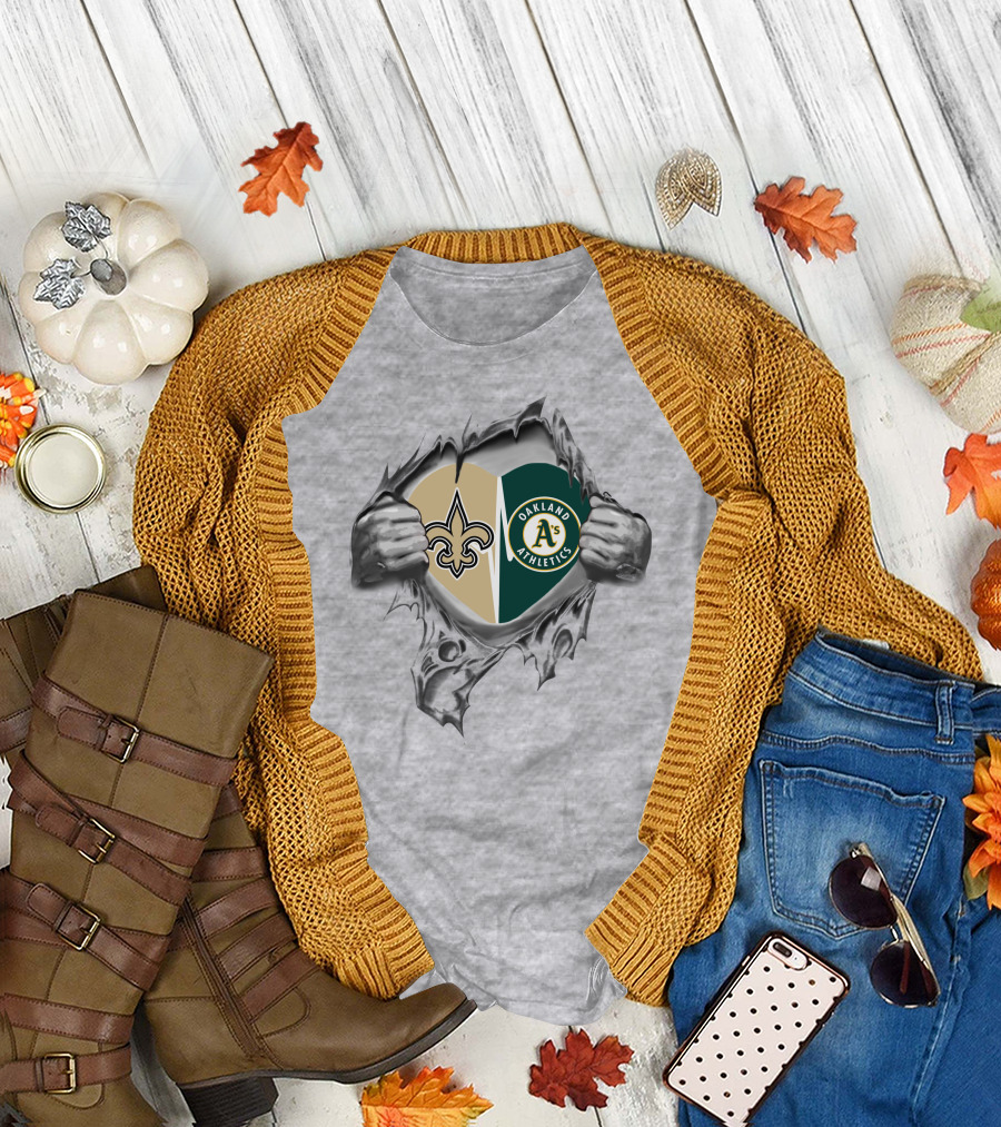Saints Athletics Heart New Orleans Oakland A's Fan Duo T-Shirt