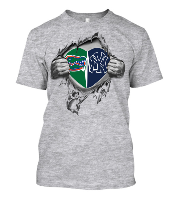 Yankees Gators Heart Ripped T-Shirt