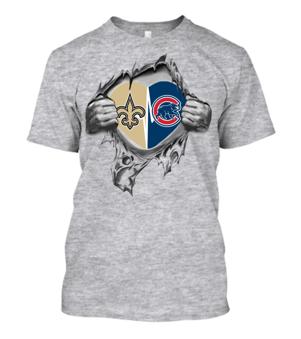 Saints Cubs Heart Split With Fleur-de-Lis And Bear T-Shirt