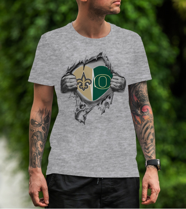 Saints Ducks Heart Pulled Open Fleur-de-Lis Oregon T-Shirt