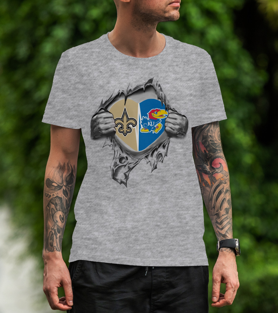 Saints Kansas Jayhawks Heart Together Inside Ripped T-Shirt