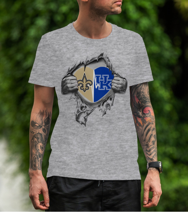 Saints Kentucky UK Heart Fleur-De-Lis Ripped Fabric T-Shirt