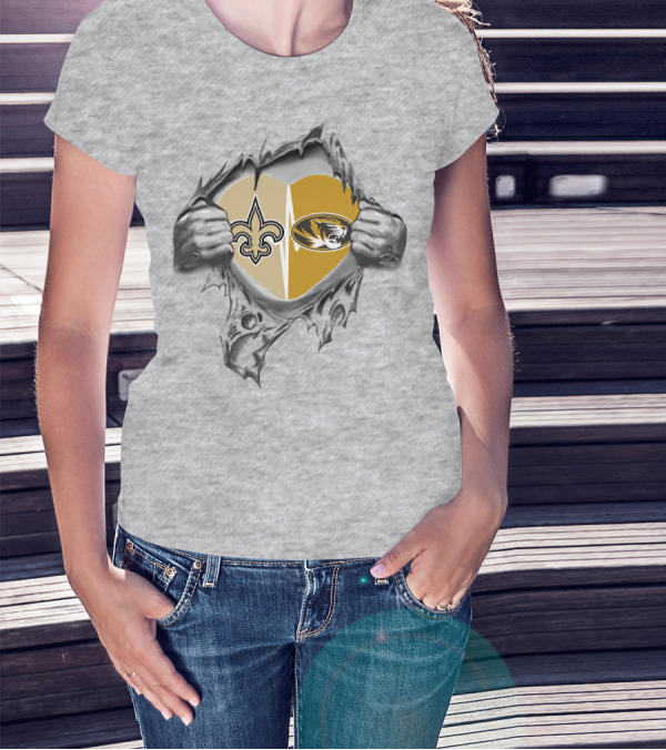 Saints Missouri Tigers Heart Torn Open T-Shirt