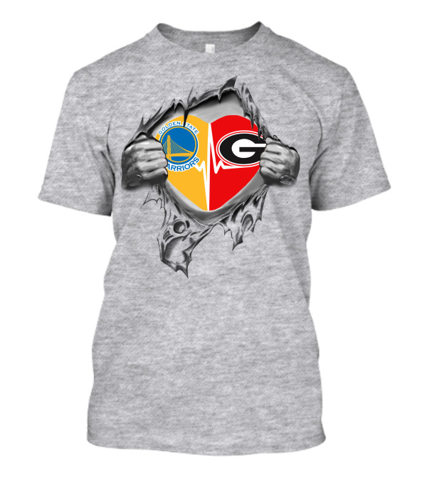 Golden State Warriors Georgia Bulldogs Heart Logo Fusion T-Shirt