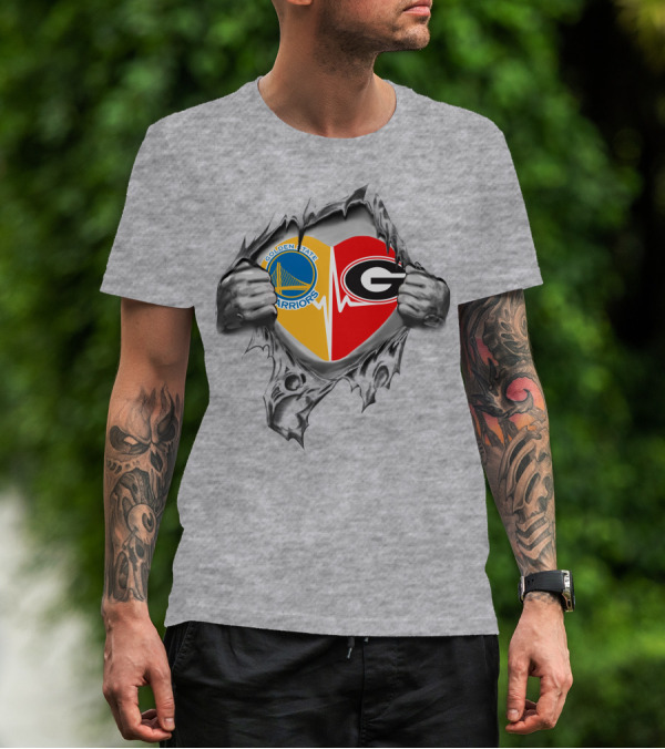 Golden State Warriors Georgia Bulldogs Heart Logo Fusion T-Shirt