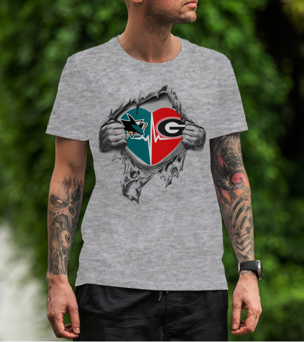 San Jose Sharks Georgia Bulldogs Heart T-Shirt