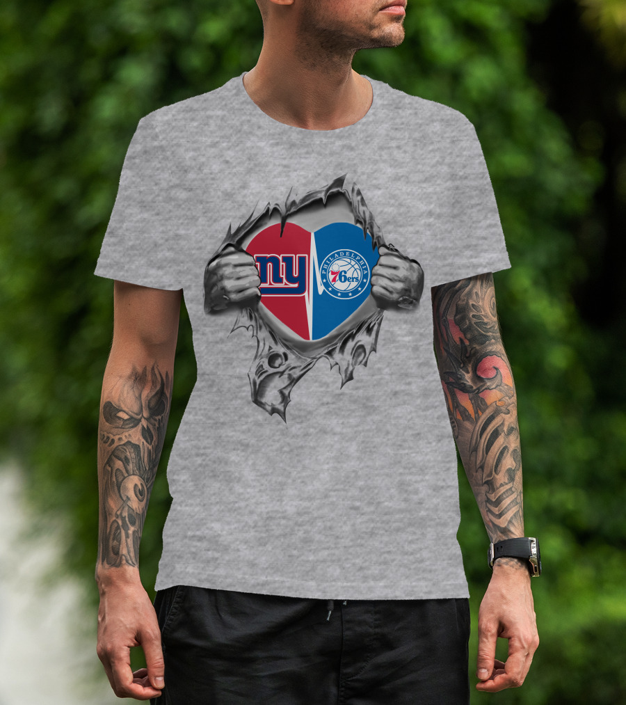 New York Giants Philadelphia 76ers Heart Symbol Togetherness T-Shirt