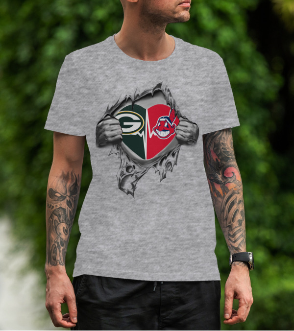 Green Bay Packers Cleveland Indians Heart T-Shirt