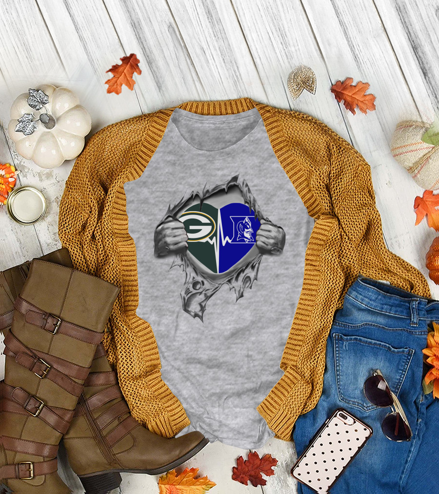 Green Bay Packers Duke Blue Devils Heartbeat T-Shirt