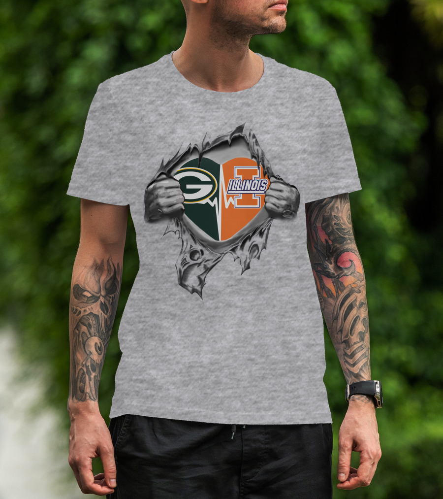 Green Bay Packers Illinois Fighting Illini Heart T-Shirt