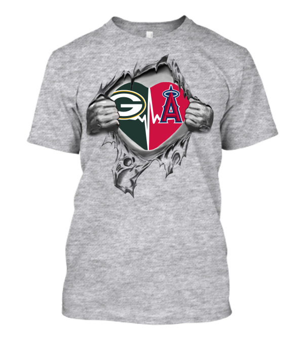 Green Bay Packers Los Angeles Angels Heartbeat Split T-Shirt