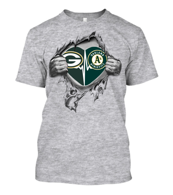 Green Bay Packers Oakland Athletics Heartbeat Emblem T-Shirt
