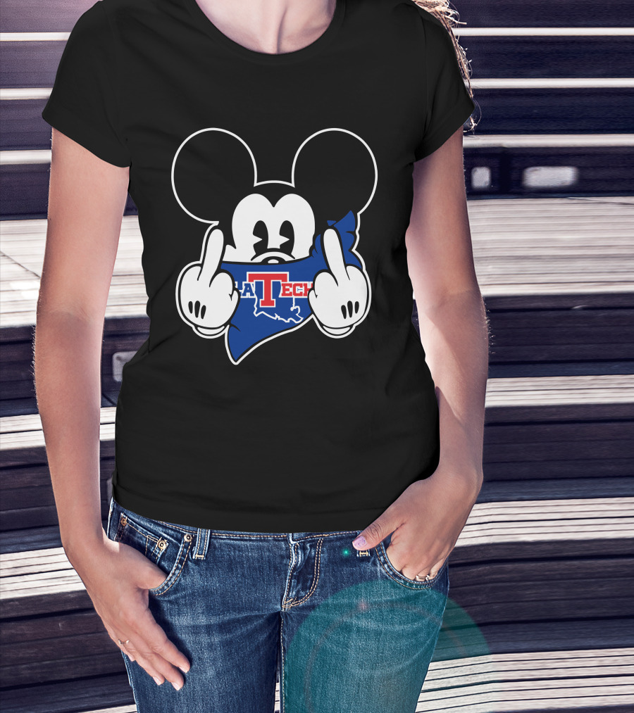 LA Tech Bulldogs Mickey Middle Finger Gesture T-Shirt