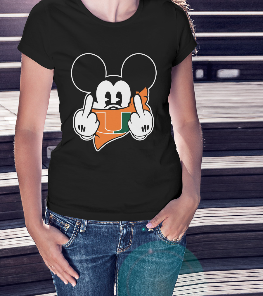 Miami Hurricanes Mickey Mouse U Hand Gesture T-Shirt