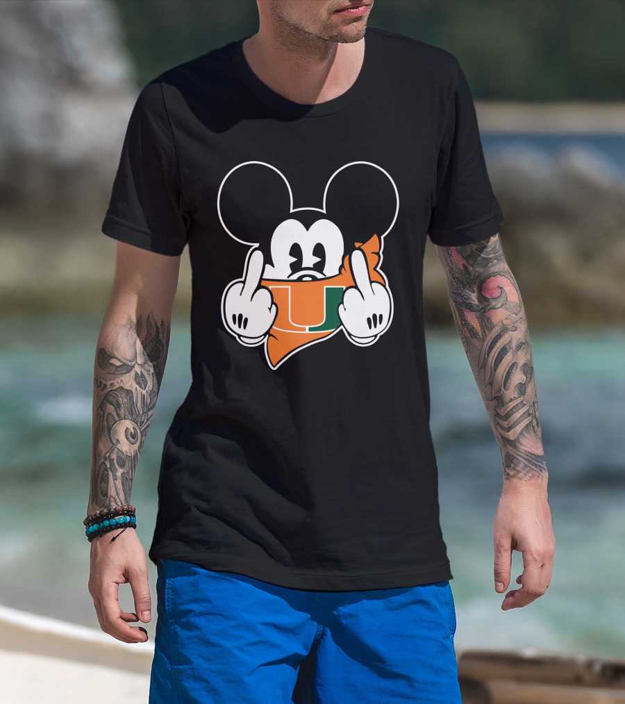 Miami Hurricanes Mickey Mouse U Hand Gesture T-Shirt