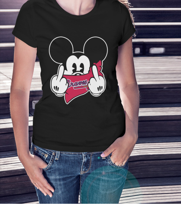 Braves Mickey Mouse Fan Art With Red Bandana T-Shirt