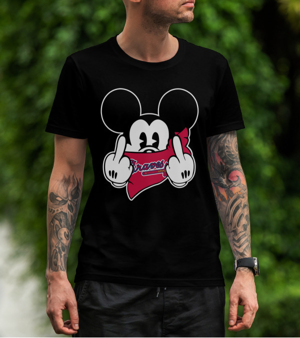 Braves Mickey Mouse Fan Art With Red Bandana T-Shirt