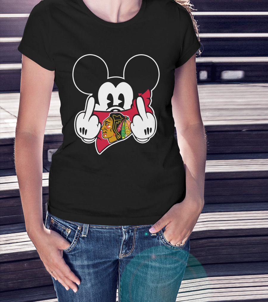 Mickey Mouse Blackhawks Logo Gesture T-Shirt