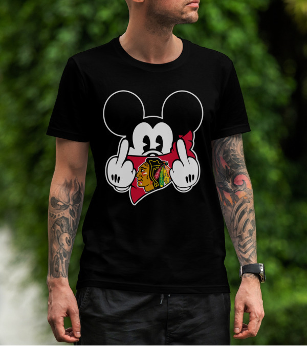 Mickey Mouse Blackhawks Logo Gesture T-Shirt
