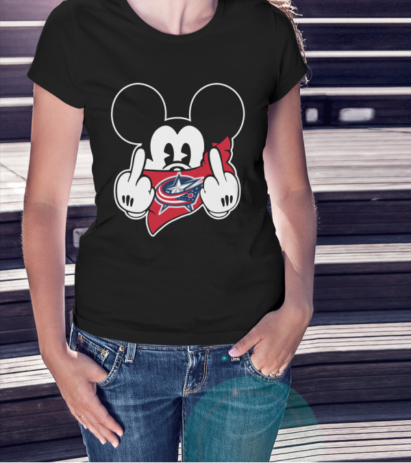 Blue Jackets Mickey Middle Finger T-Shirt