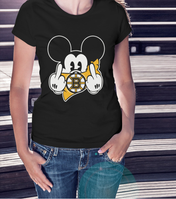 Bruins Mickey Mouse Middle Finger Salute Boston Hockey T-Shirt
