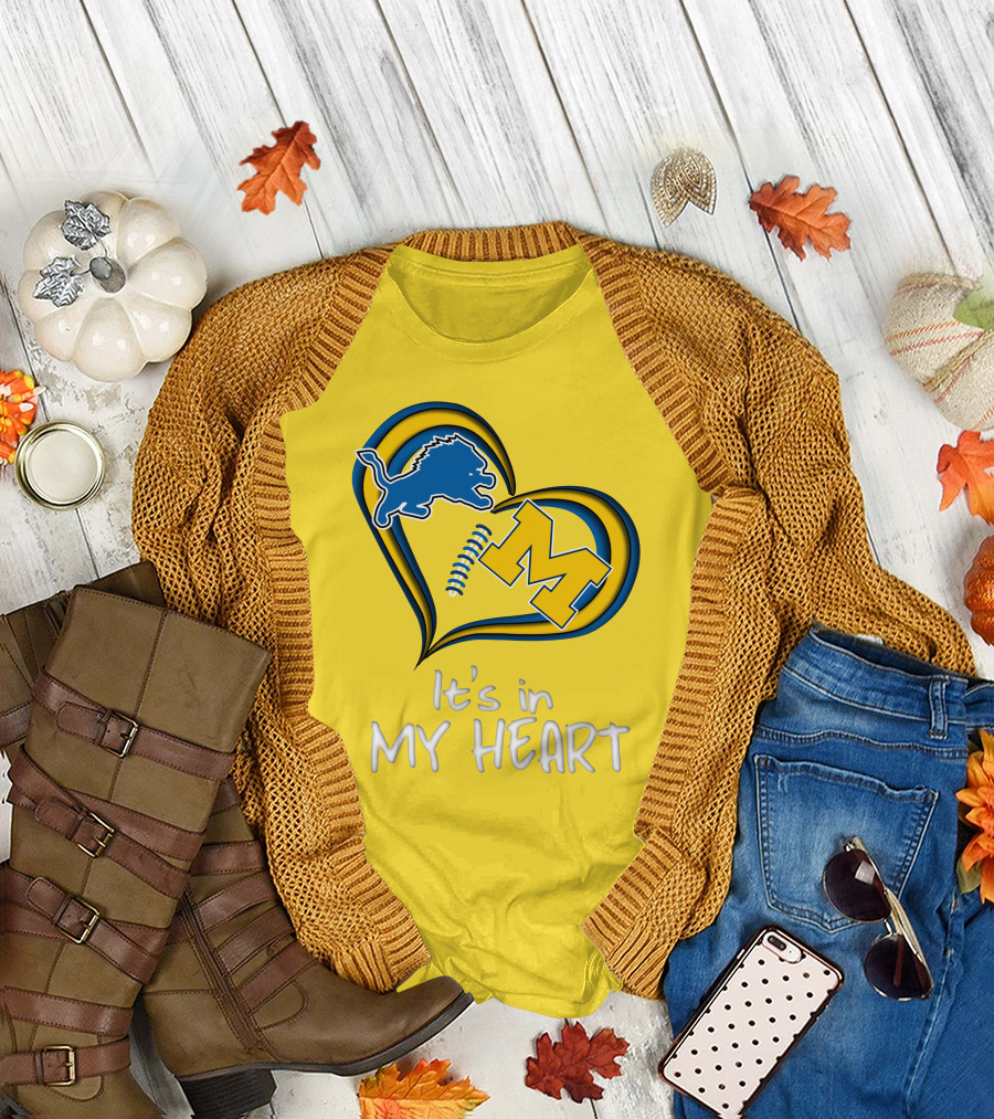 Lions Michigan M Heart It's in My Heart T-Shirt