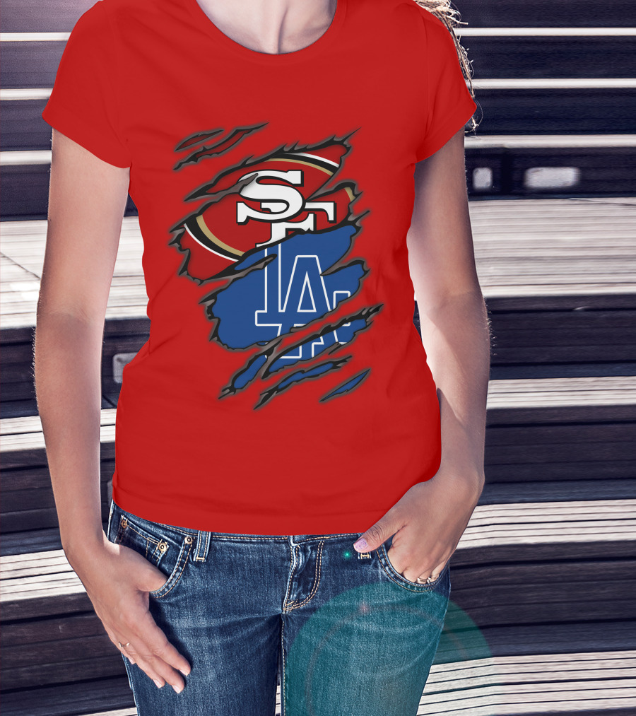 Sf 49ers And La Dodgers Logos Patchwork T-Shirt