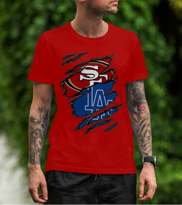 Sf 49ers And La Dodgers Logos Patchwork T-Shirt