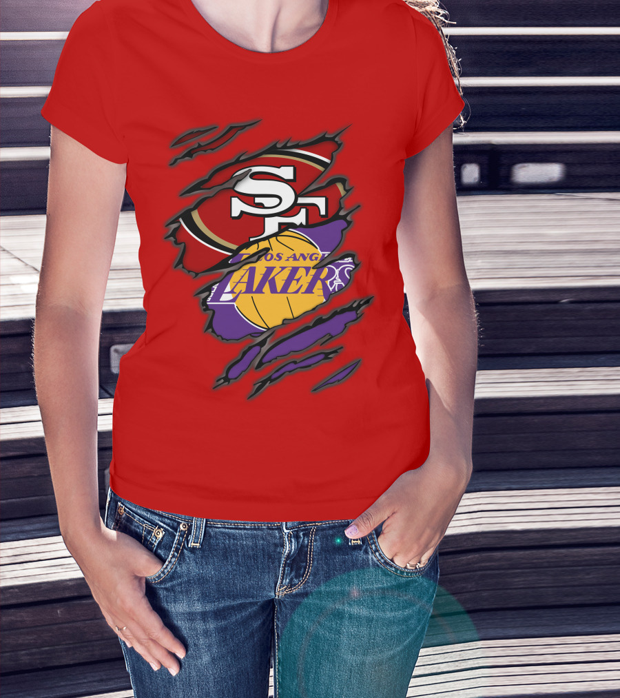 San Francisco 49ers And Los Angeles Lakers Fan T-Shirt