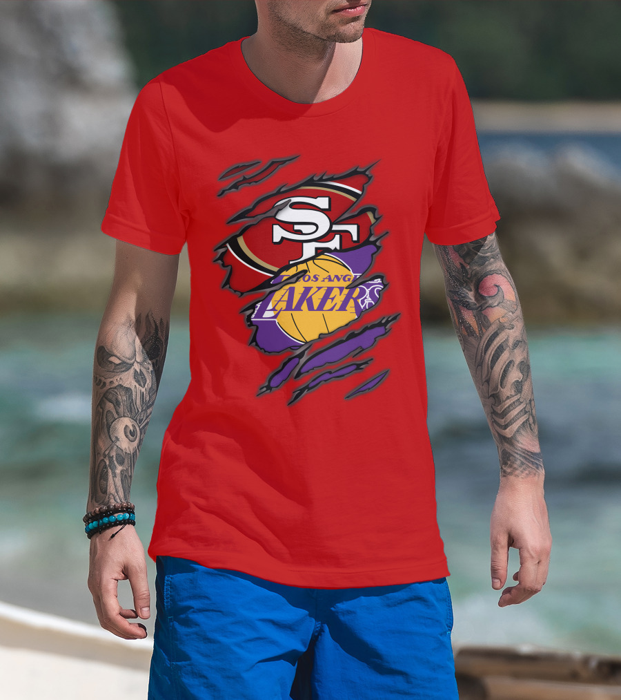 San Francisco 49ers And Los Angeles Lakers Fan T-Shirt