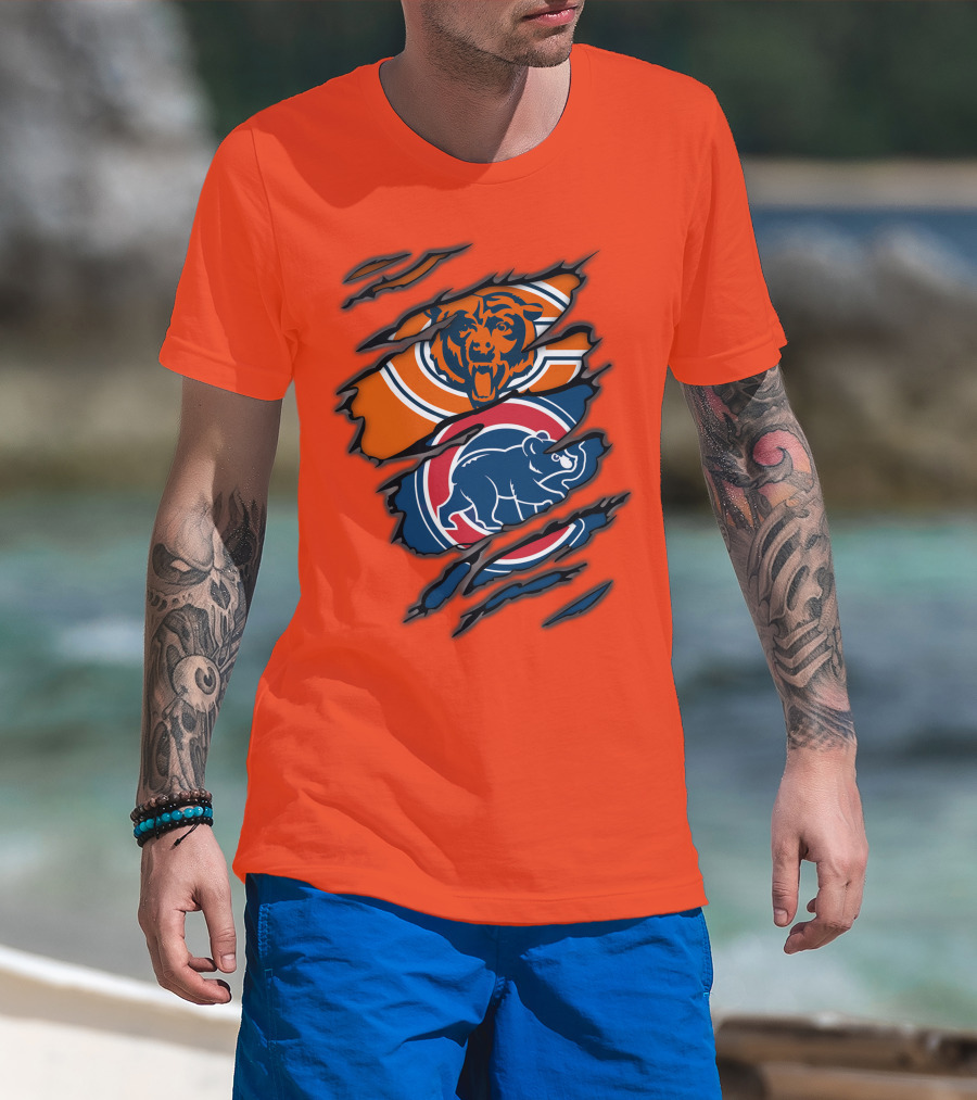 Chicago Bears Cubs Logos Fusion T-Shirt