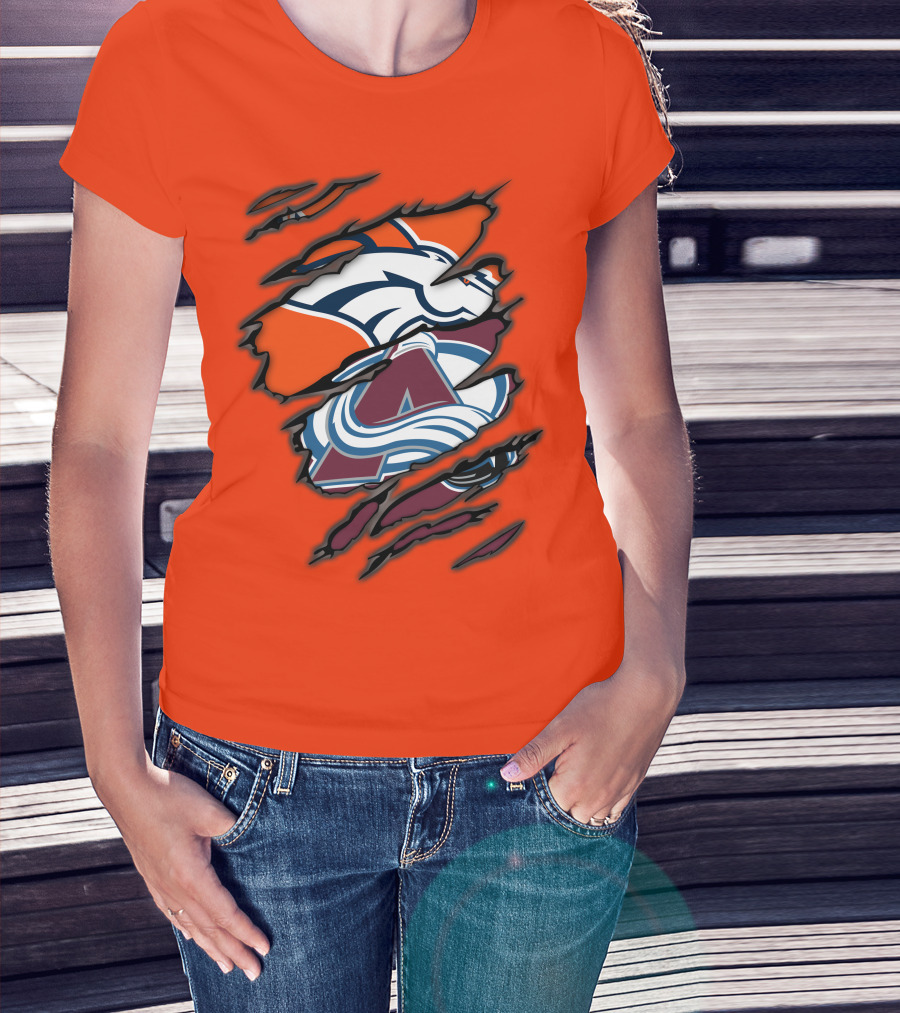 Broncos Avalanche Nfl Nhl Logo Crossover Collaboration T-Shirt
