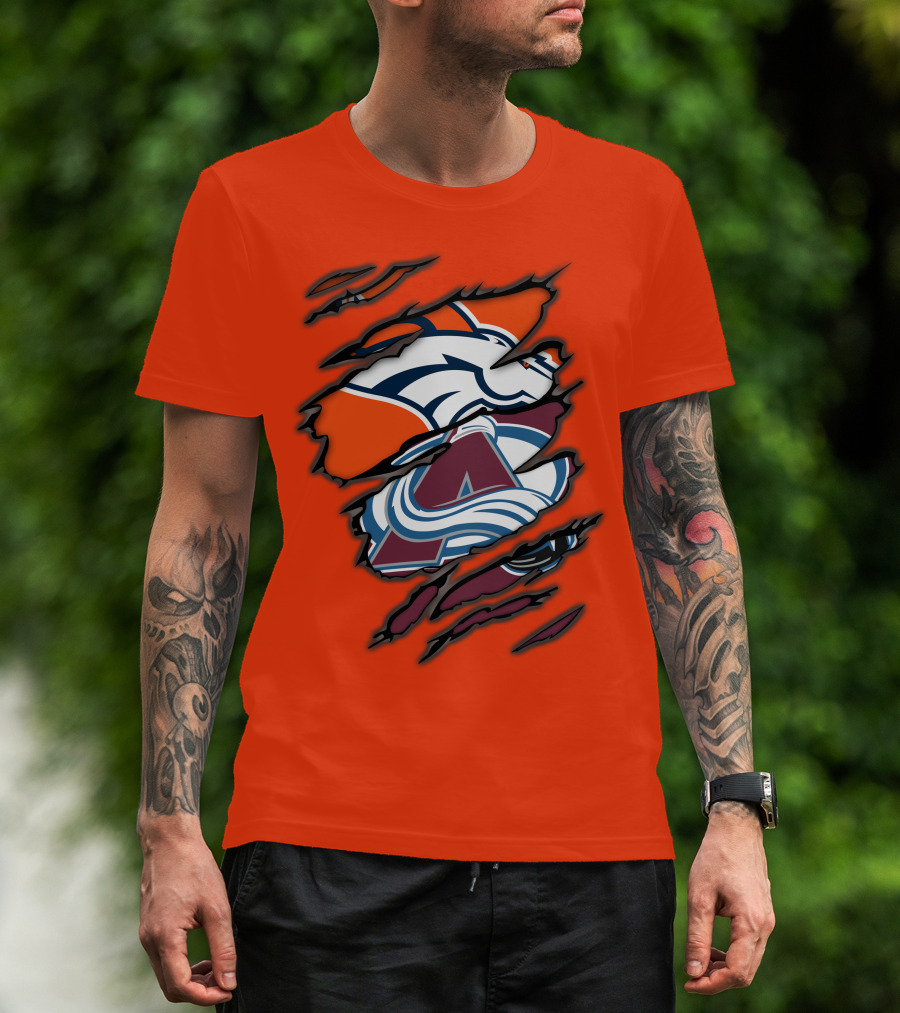 Broncos Avalanche Nfl Nhl Logo Crossover Collaboration T-Shirt