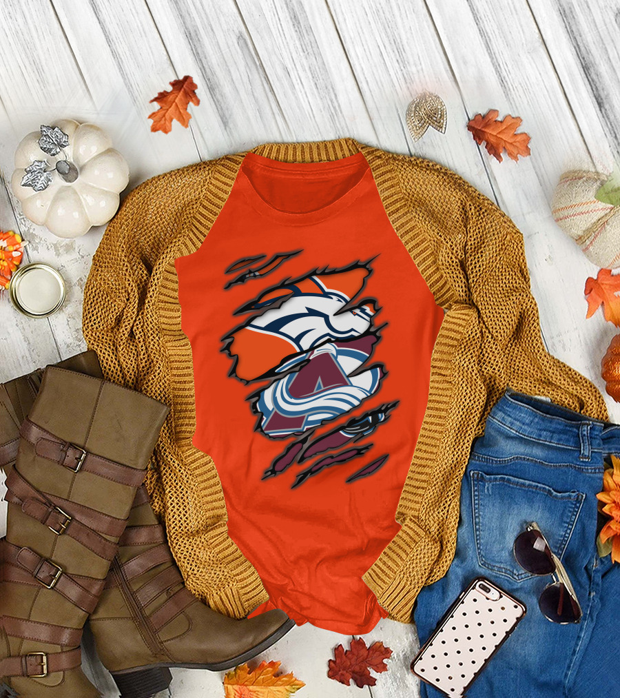 Broncos Avalanche Nfl Nhl Logo Crossover Collaboration T-Shirt