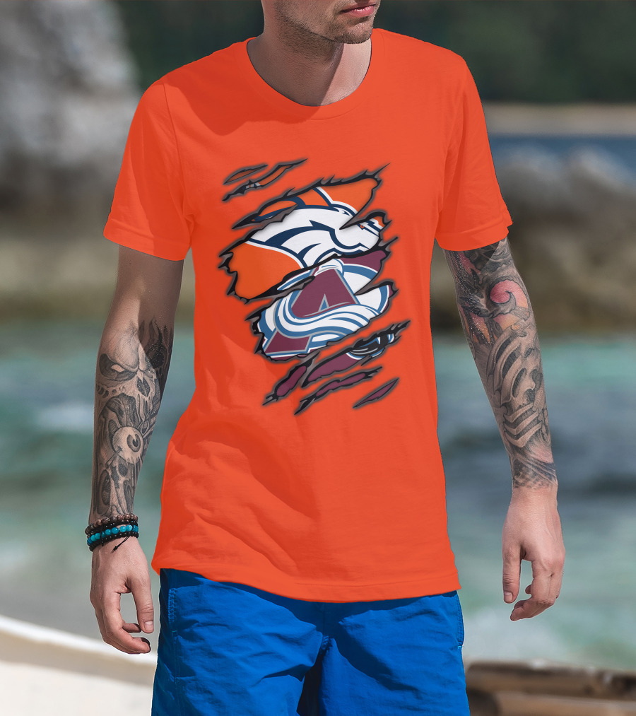 Broncos Avalanche Nfl Nhl Logo Crossover Collaboration T-Shirt