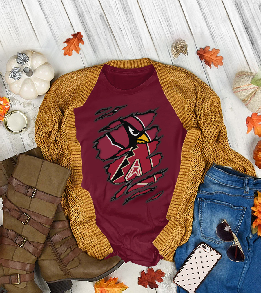 Cardinals and Diamondbacks Union Ripped Claw Marks Logo Fan T-Shirt
